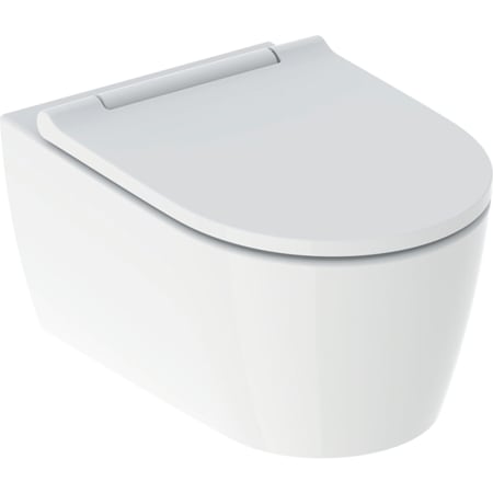 VAS WC ONE SUSPENDAT, RIMLESS, 54X37, CU CAPAC SLIM SOFT CLOSE, ORNAMENT CROM, FIXARE COMPLET ACUNSA